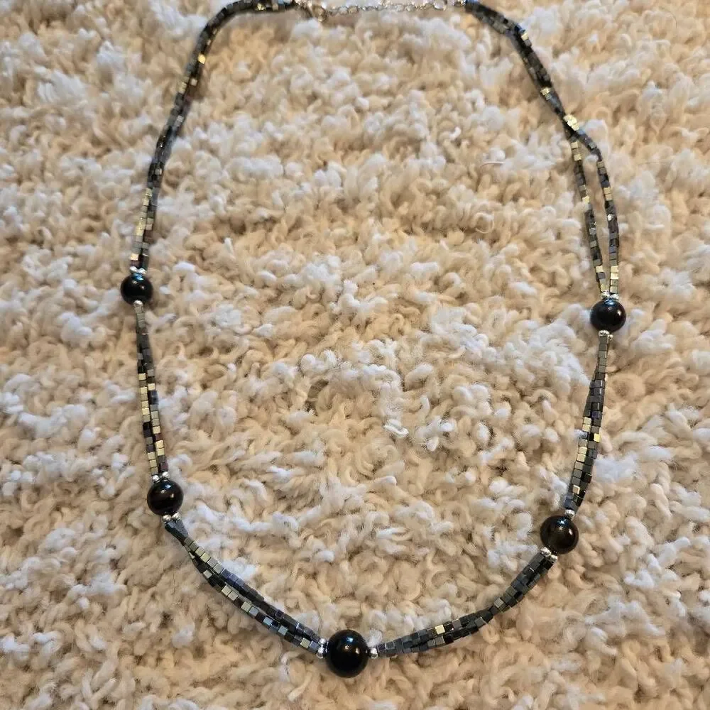 Black Hemitite & Black Bead Necklace